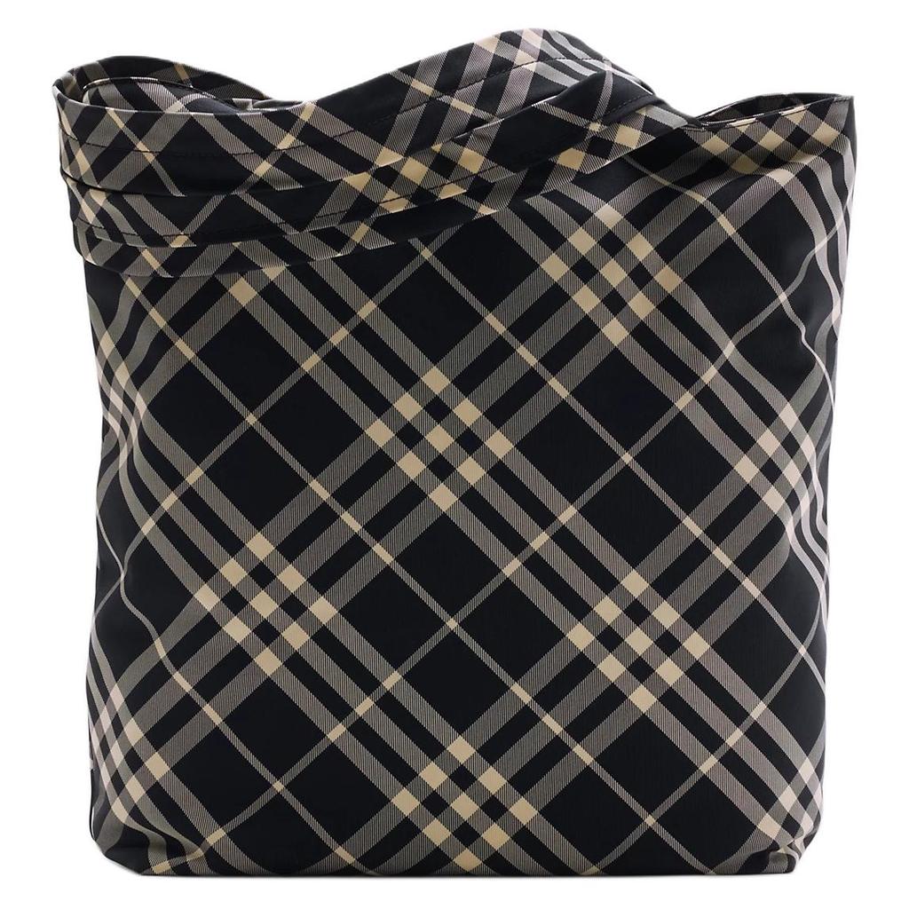 Burberry Logo Patch Zipper Closure Plaid Design Tote Bag Men Tote Bags Black White 80977201