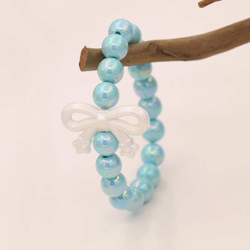 Colorful Acrylic Beaded Bracelet with Bowknot Charm for Girls