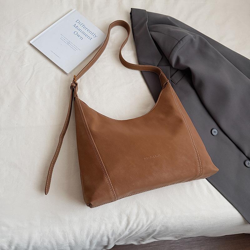 Vintage Solid Color PU Leather Women's Shoulder Bags Simple Large Capacity Female Tote Bag Casual Versatile Ladies Messenger Bag