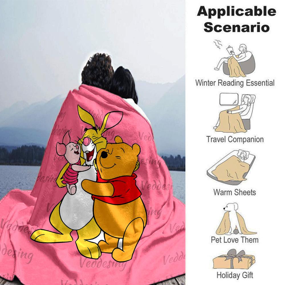 Piglet Winnie Pooh Hug Flannel Blanket Super Soft Warm Cozy Blanket For Sofa Bed Office Travel Allseason Home Decor Gift