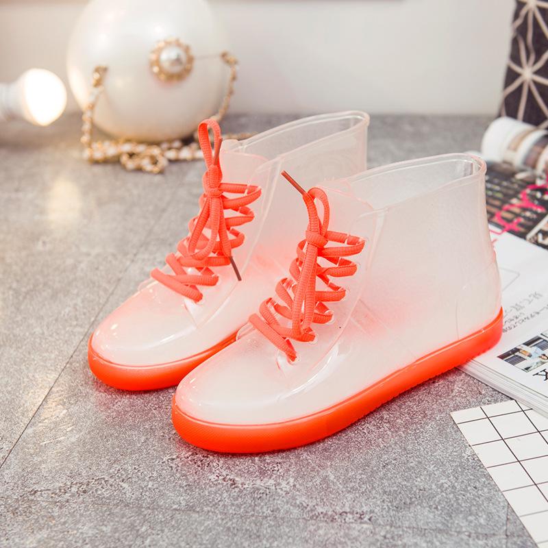 Fashion Candy Color Ankle Boots Fashion Rain Boots Women's Flat Rain Shoes Clear Rainboots Waterproof Shoes Rubber Zapatos De Mujer