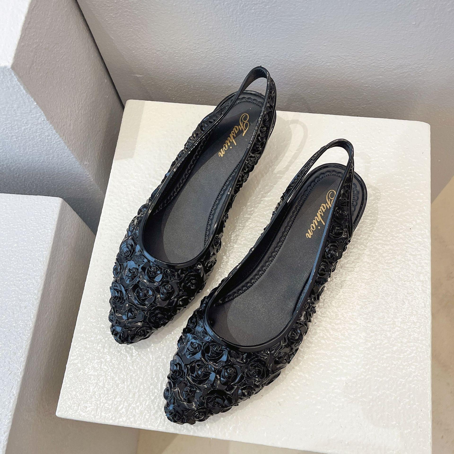 

Женские сандалии, туфли на танкетке с мягкой подошвой, новые весенне-летние модные женские сандалии с острым носком и цветочным принтом 38 чёрный