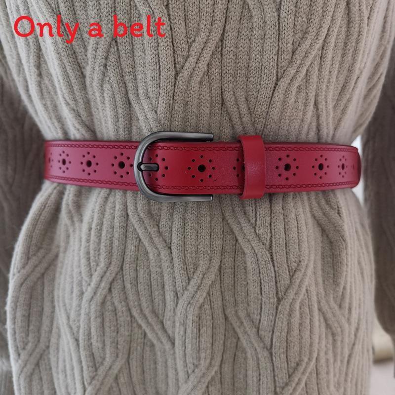 Women Leather Belt With Alloy Buckle And Holes For Casual And Office Wear