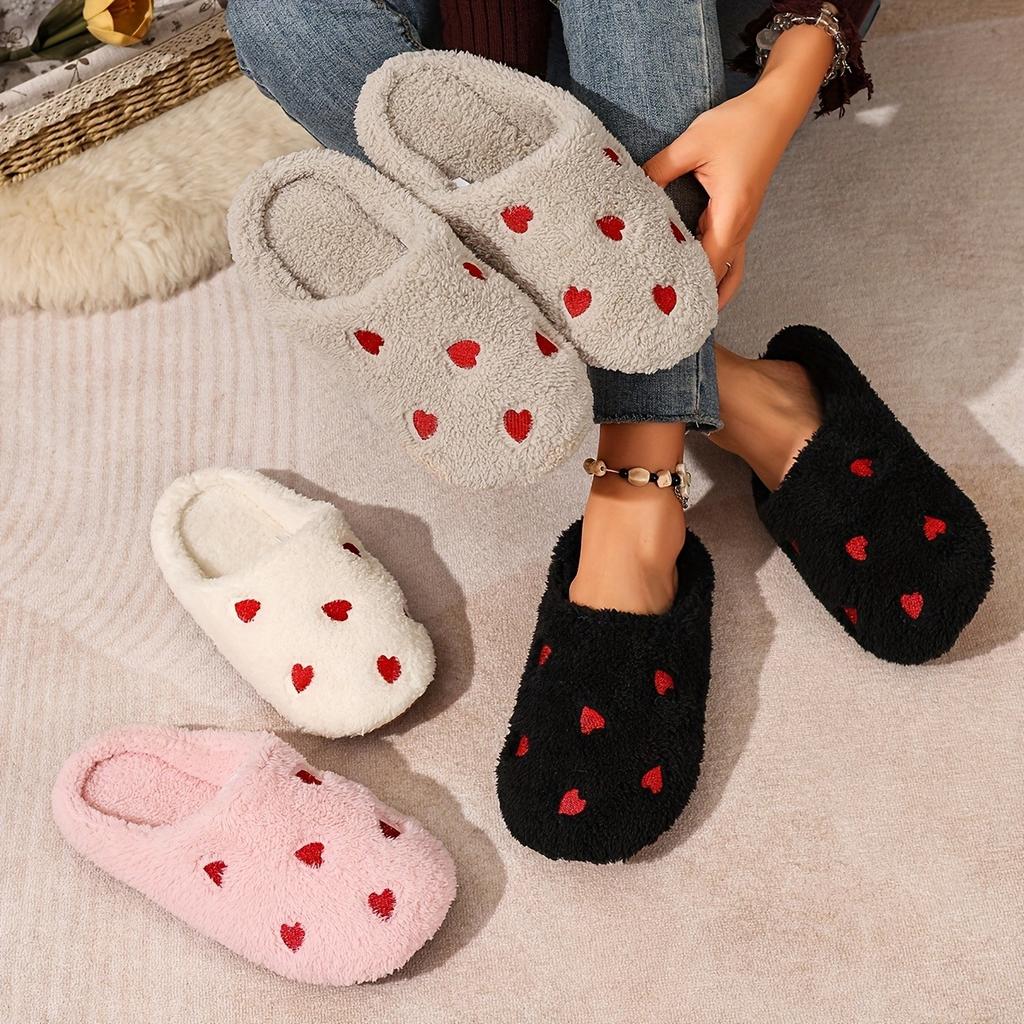 Soft Bottom Embroidered Heart-shaped Warm Slippers - Silent Slippers - Super Soft and Lightweight - Suitable for Use on Floors or Carpets