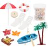 1/12 Doll House Beach Scene Display Model Furniture Set Craft Model Project Decoration Including Parasol Lounge Figure