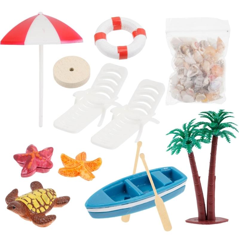 

1/12 Doll House Beach Scene Display Model Furniture Set Craft Model Project Decoration Including Parasol Lounge Figure 1