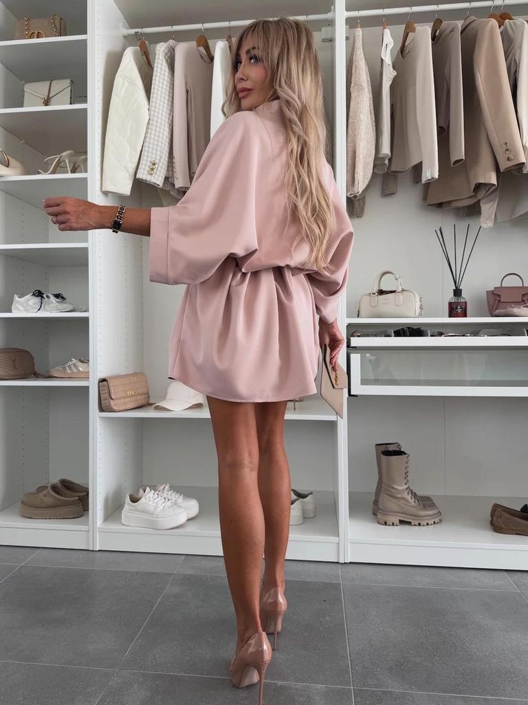 2025 Global Trend: Women's Versatile Solid Color Casual Round Neck Tie Dress