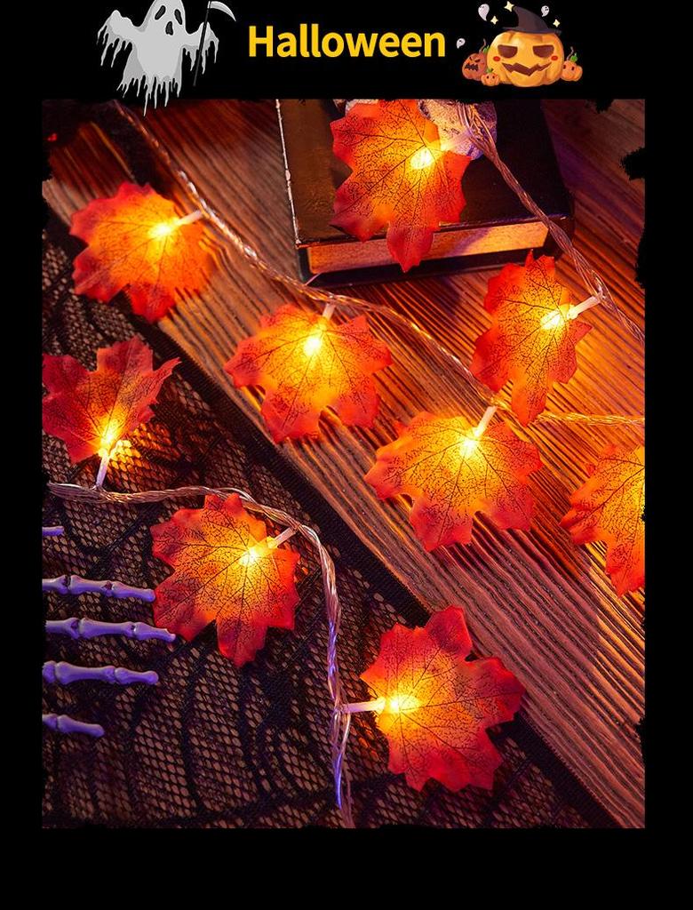LED Maple Leaf Pumpkin Lantern Halloween Decorations for Window, Bar, Party Scene, and Atmosphere Lighting