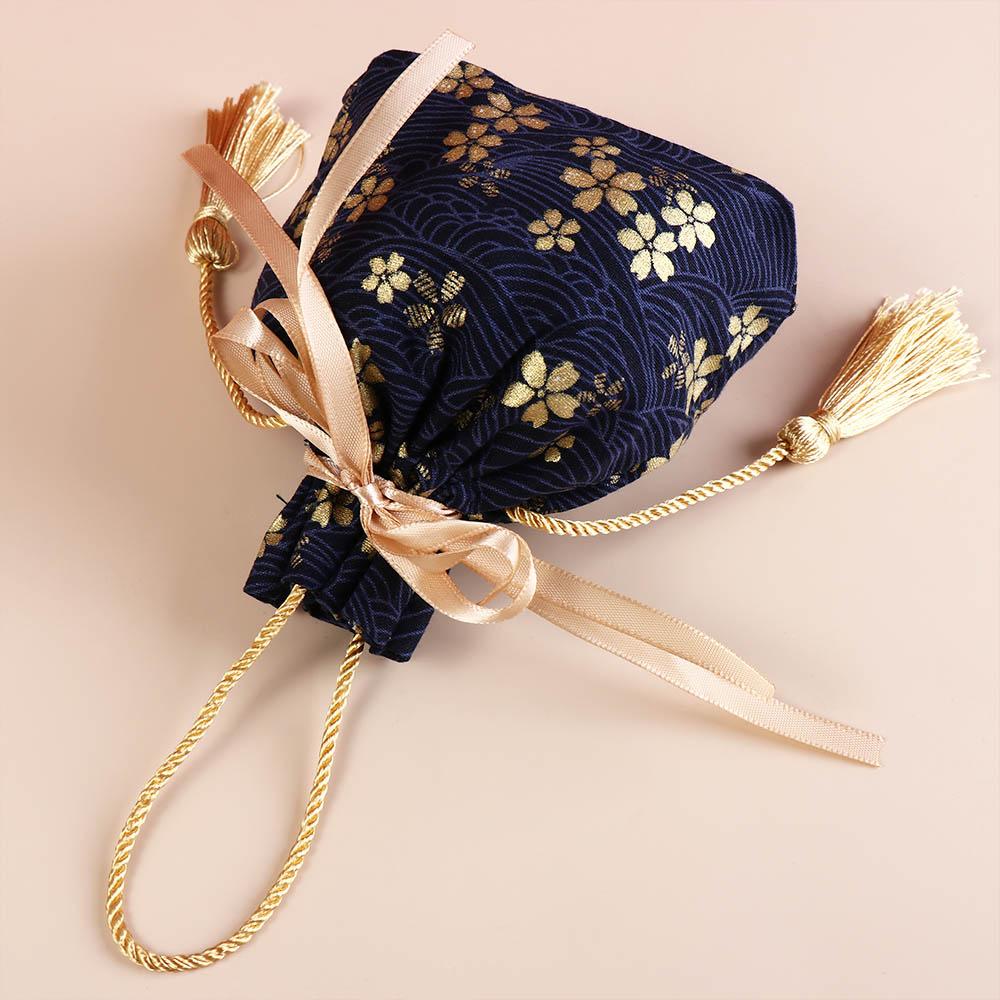 Sakura Floral Canvas Flower Drawstring Bag Lucky Cat Ribbon Bow Wrist Bag Festive Sugar Bag Party