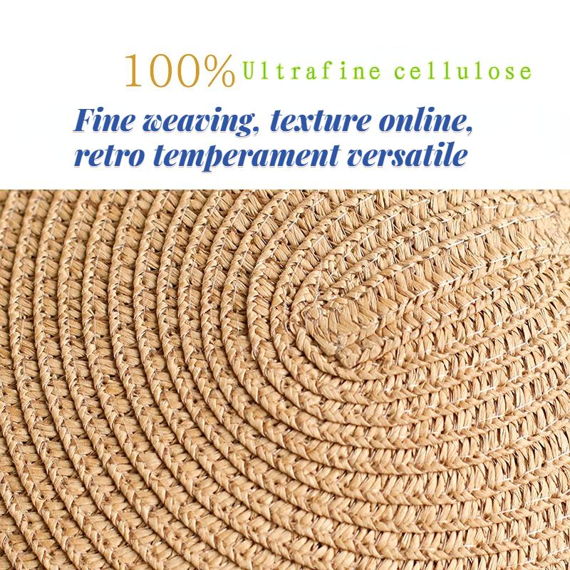 2023 New Natural Grass Women Summer Eaves French Hepburn Wind Foldable Fashion Sun Hat Beach Sunscreen Sunshade Basin Bucket Hat