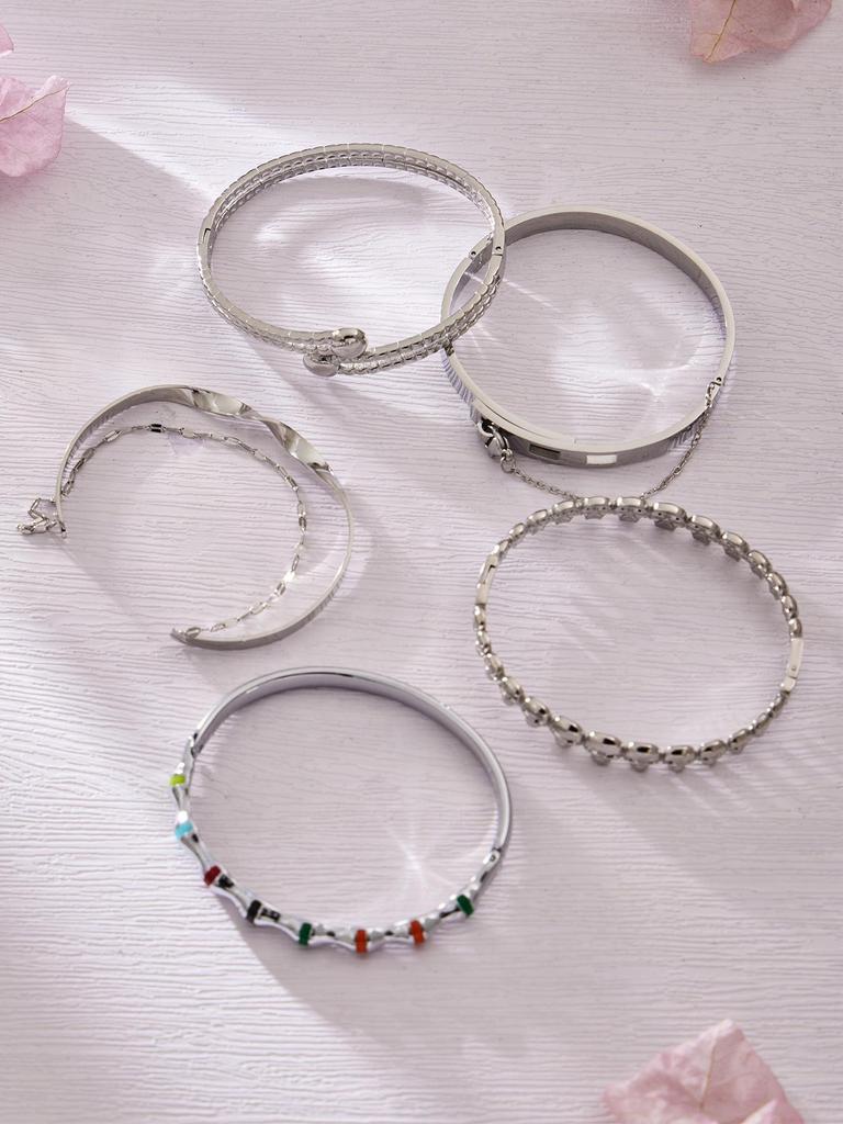Modern Chinese Style Stone Pendant Gold-Plated Stainless Steel Geometric Bracelet