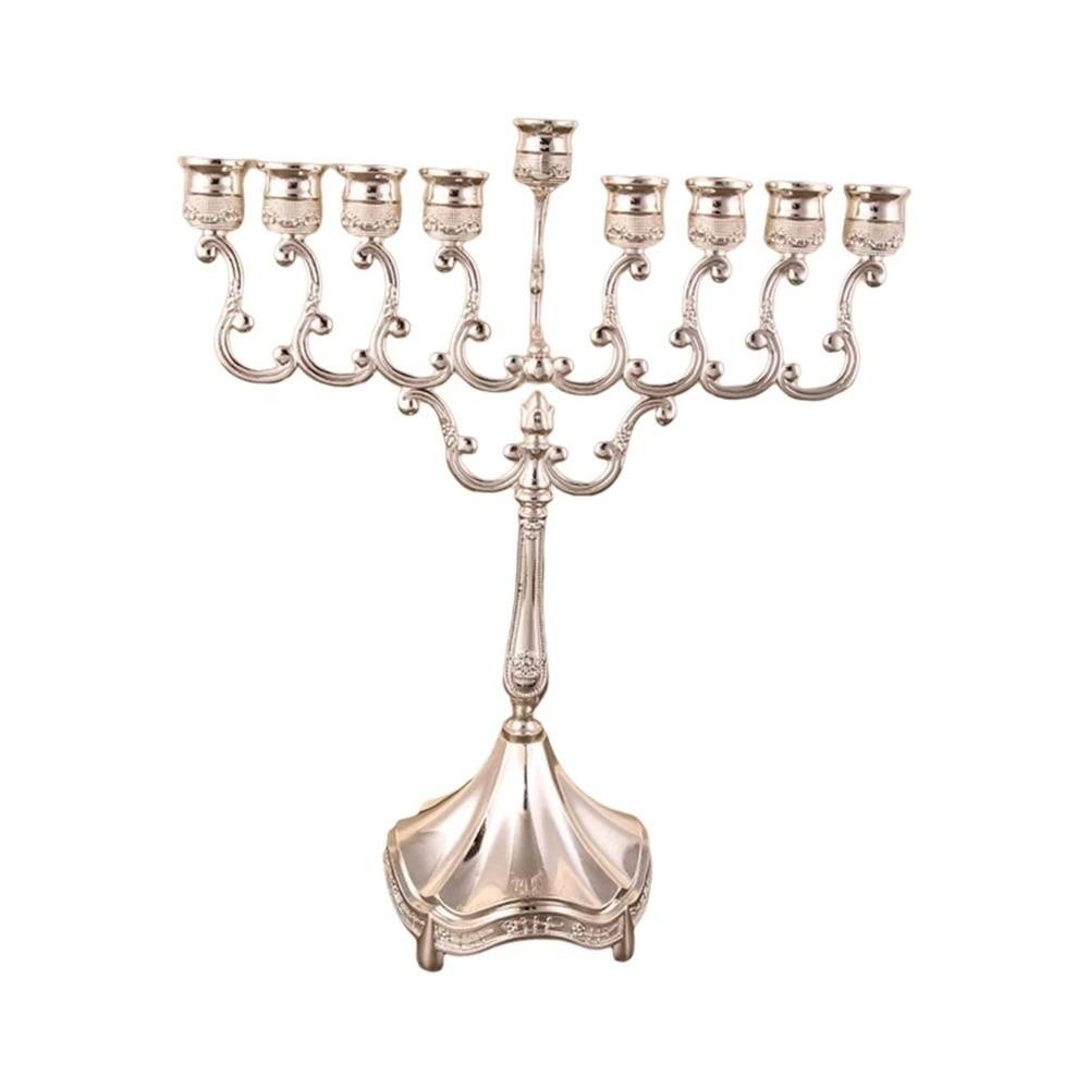 9 Branches Head Hanukkah Menorah Metal Table Home Decor Tabletop Candle Holders Hotel Props Candle Stand Candlestick Holder