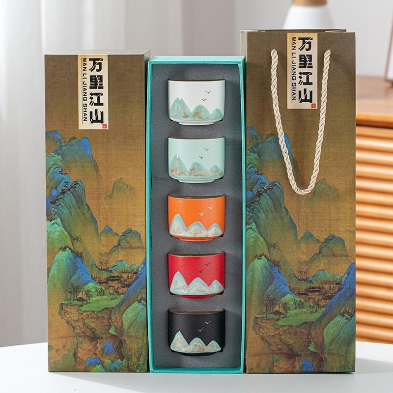 Hand painted thousand miles of Jiangshan ceramic teacup master cup merchandise kung fu tea set tea cup gift box set