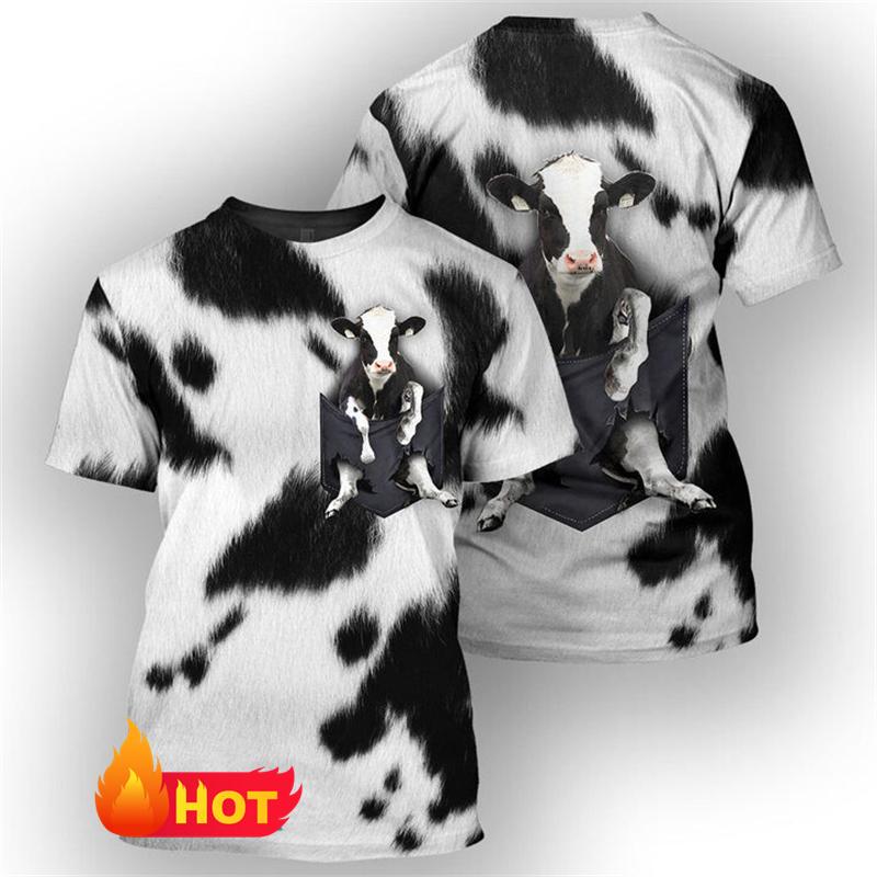 

New 3D Print Animal Cow Graphic T-Shirts For Men Women Summer Farm Animal Short Sleeve Tops Crew Neck Kids Funny Cow Tee Shirts S