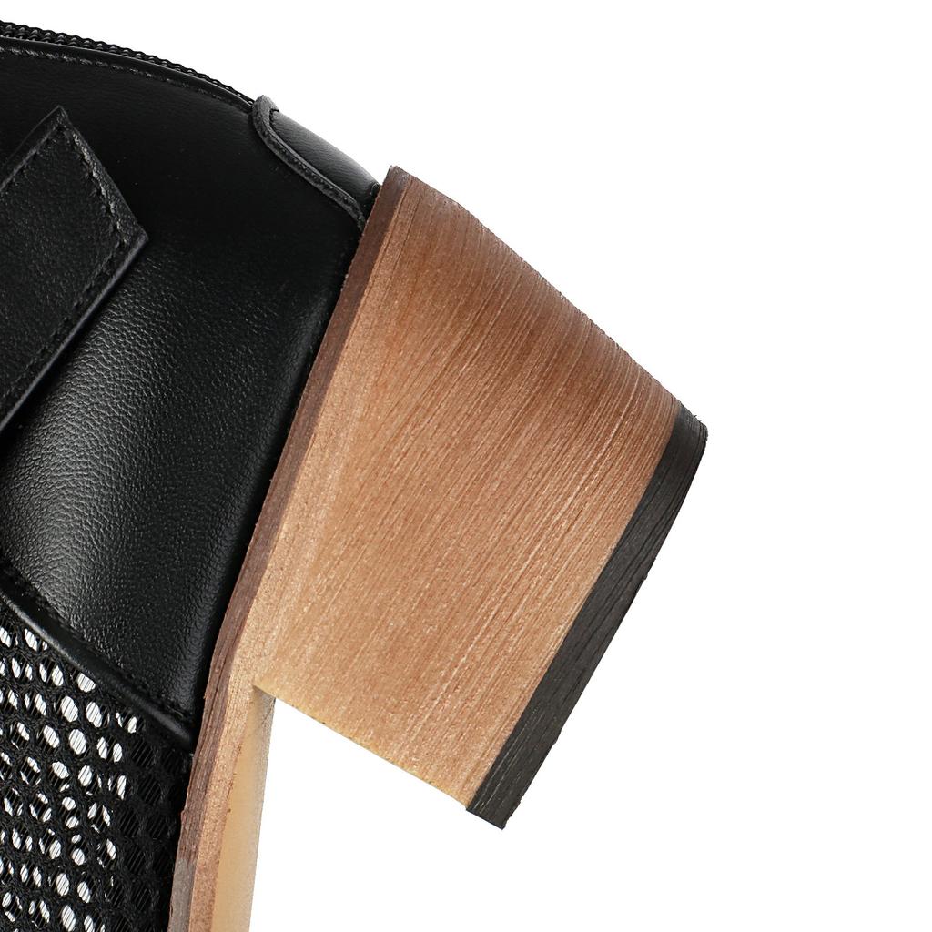 Damen Kniehohe Sommerstiefel Atmungsaktiv 2025 Damen Reißverschluss hinten Bequeme Blockabsatzschuhe Netzsandalen Gürteldekor Hohe Stiefel