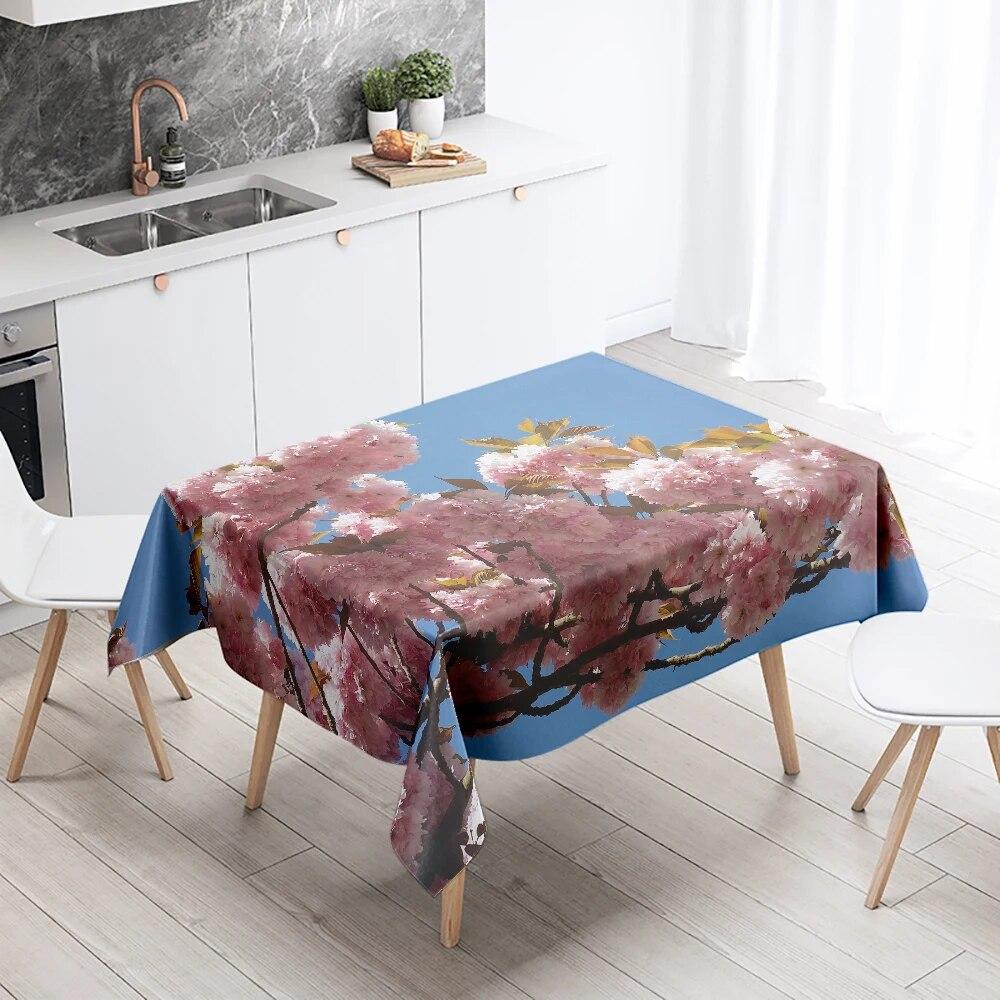 Tischdecke mit bunten Blumen, Rosen- und Tulpenmuster, schmutzabweisend, wasserdicht, rechteckig, für Küche, Esstisch, Heimdekoration