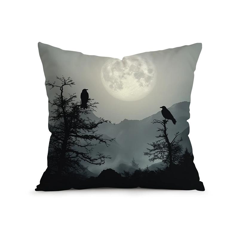 

Home Decor Crows and Moon: Mysterious Night Scene Pillow Pattern Cushion Cover Suitable for Sofa Bedroom Car Pillow Cover 16x16Inch