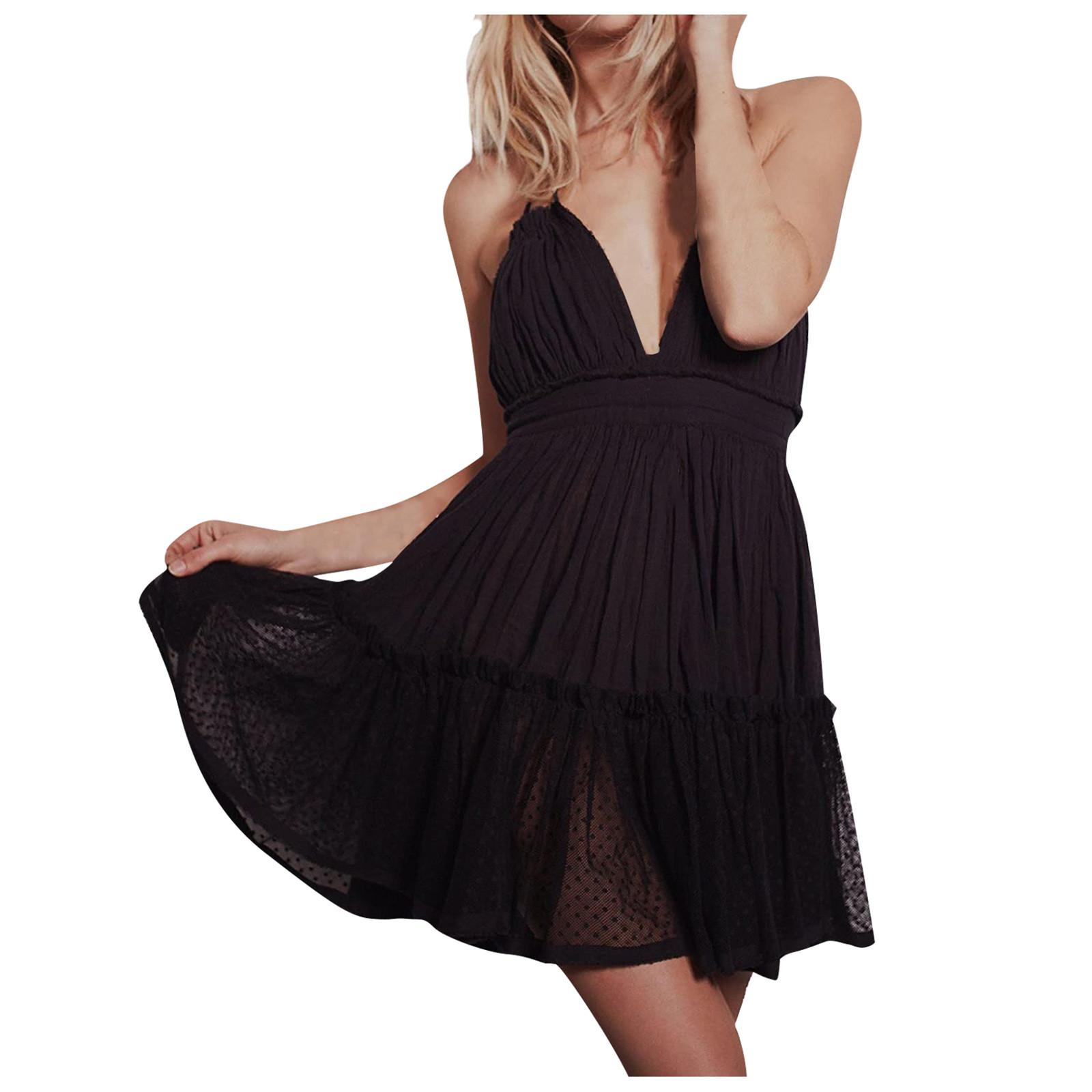 

(SU)Женщины Лето Холтер Глубокий V Шеи Сексуальные Лоскутные Мини Короткие Платья Платье Слинг