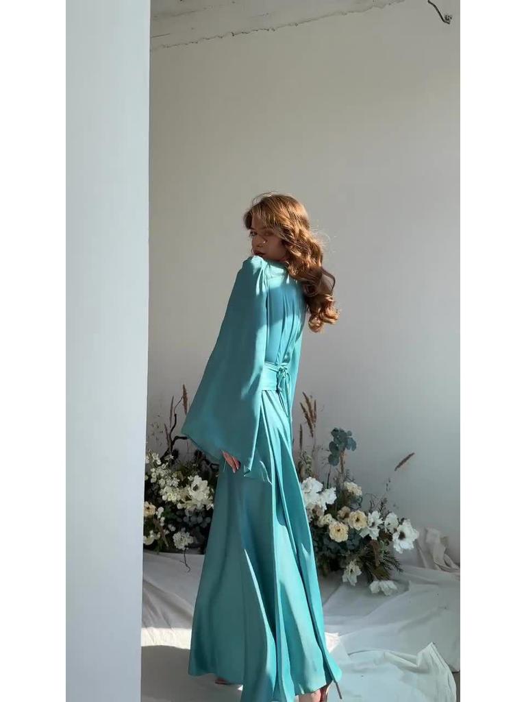 2023 Autumn Rhinestone Inset Lace-up Flared Sleeve Slimming Socialite Dress