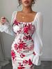 Women Fit and Flare White, Red Maxi/Full Length Dress