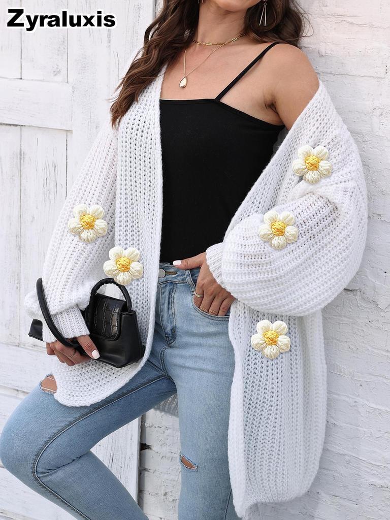 Gilet Cardigan Grosse Maille pour Femme, Nouveautés Automne Style Décontracté Lâche