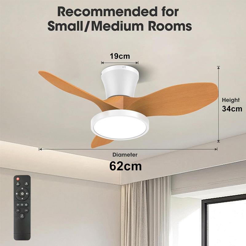 LED Ceiling Fans Lamp 85V-265V High Wind Speed Fans Light Metal Casing White Wood Grain Colors for Bedroom Living Room Fan Lamp