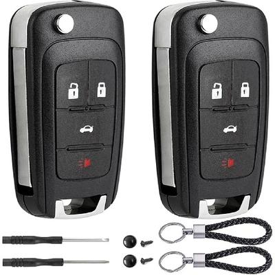 2 Pack Flip Key Fob Case Shell Replacement 4 Button For Chevy Cruze Equinox Camaro Impala Malibu Sonic Buick Regal Verano Encore Lacrosse GMC Terrain