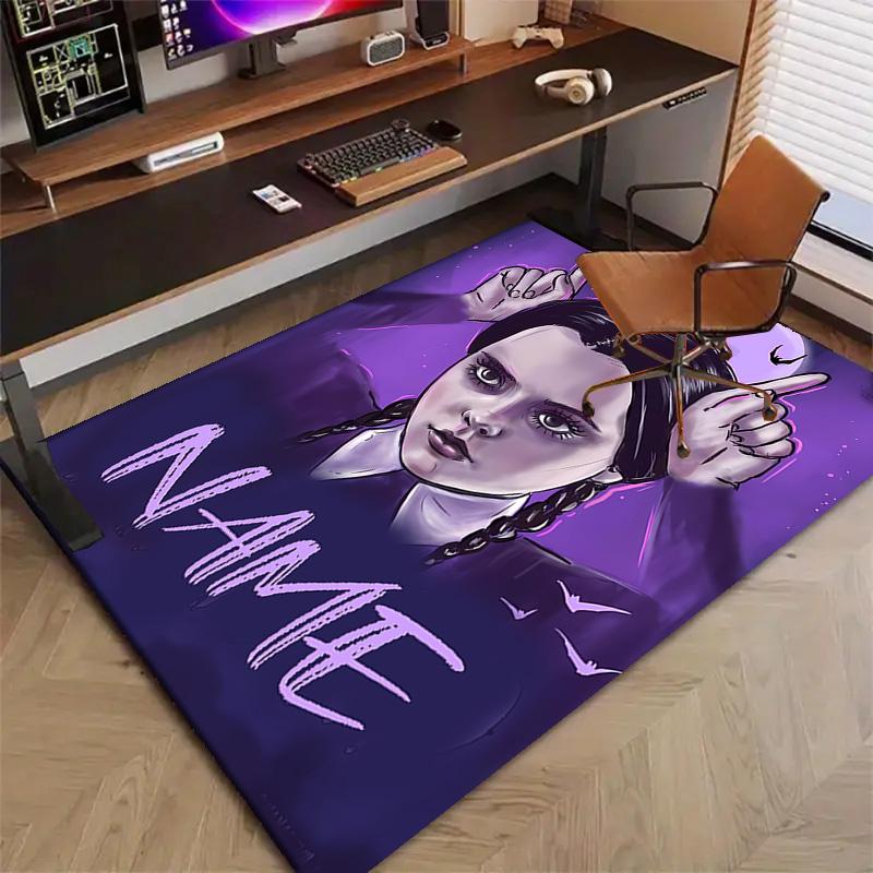 Custom Addams Family Wednesday Mat Personalized Name, Polyester Washable Indoor Entryway Rug, Gift for Christmas, Easter, Thanksgiving Day