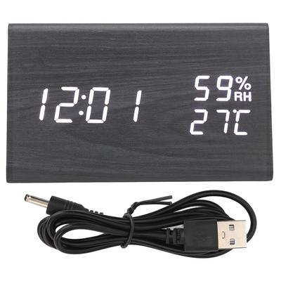 Wooden Digital Alarm Clock Triangular Voice Control Electronic LED Clock for Bedroom Office Black