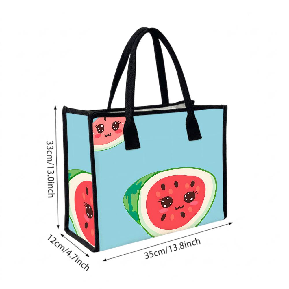 Cute Watermelon Print Tote Bag Lightweight Large Capacity Shopping Handbag for Daily Use