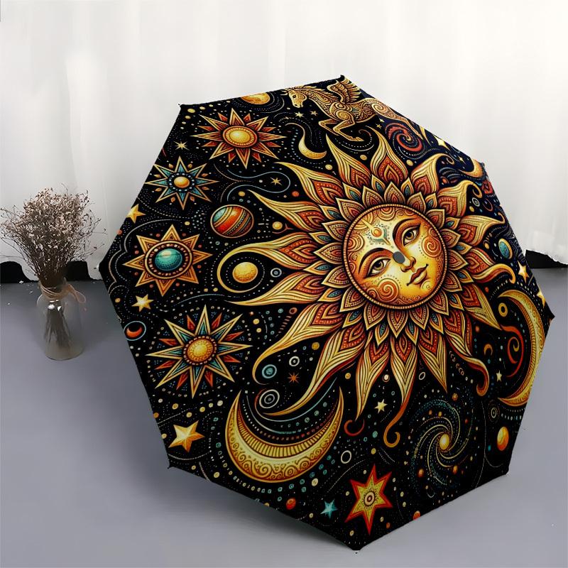 1pc Sun, Celestial, Mandala Umbrella with Plastic Handle,Compact & Stylish,Suitable for All Seasons YS331069