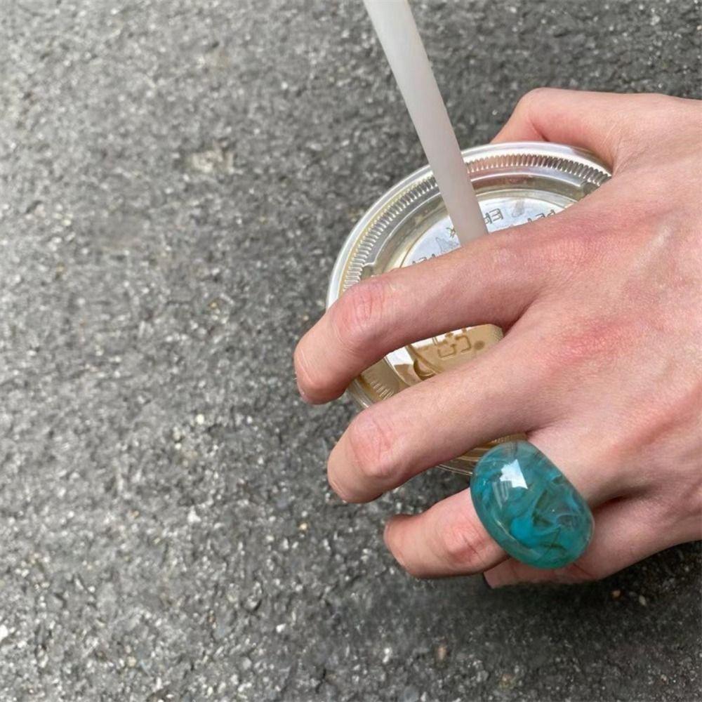 Chubby Oval Finger Ring Geometric Transparent Rings Non Adjustable Exaggerated Resin Rings  Travel