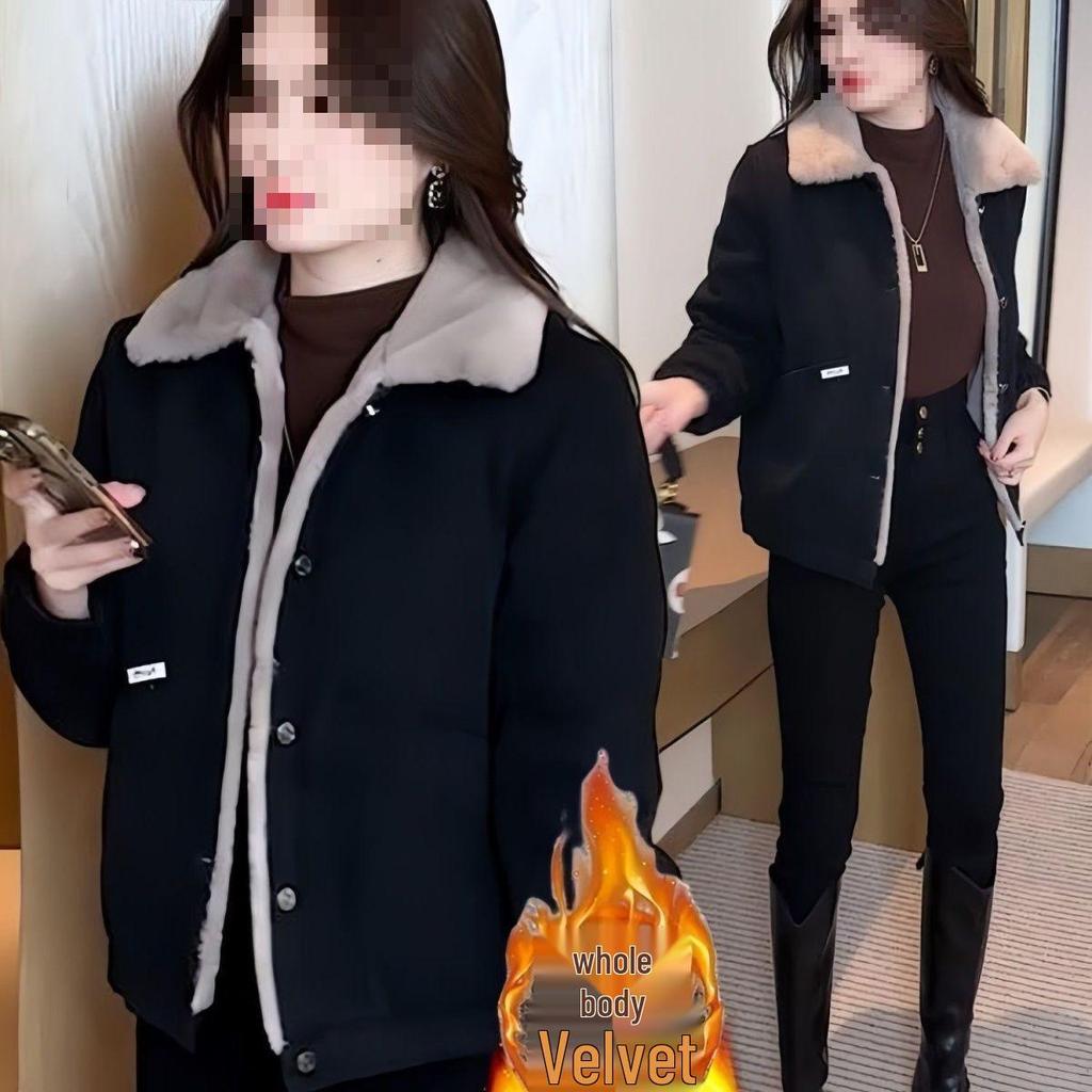 Petite Women's Fleece-Lined Jacket, 2024 Winter Fashion, Loose Fit, Versatile, Thick Cotton-Padded Outerwear