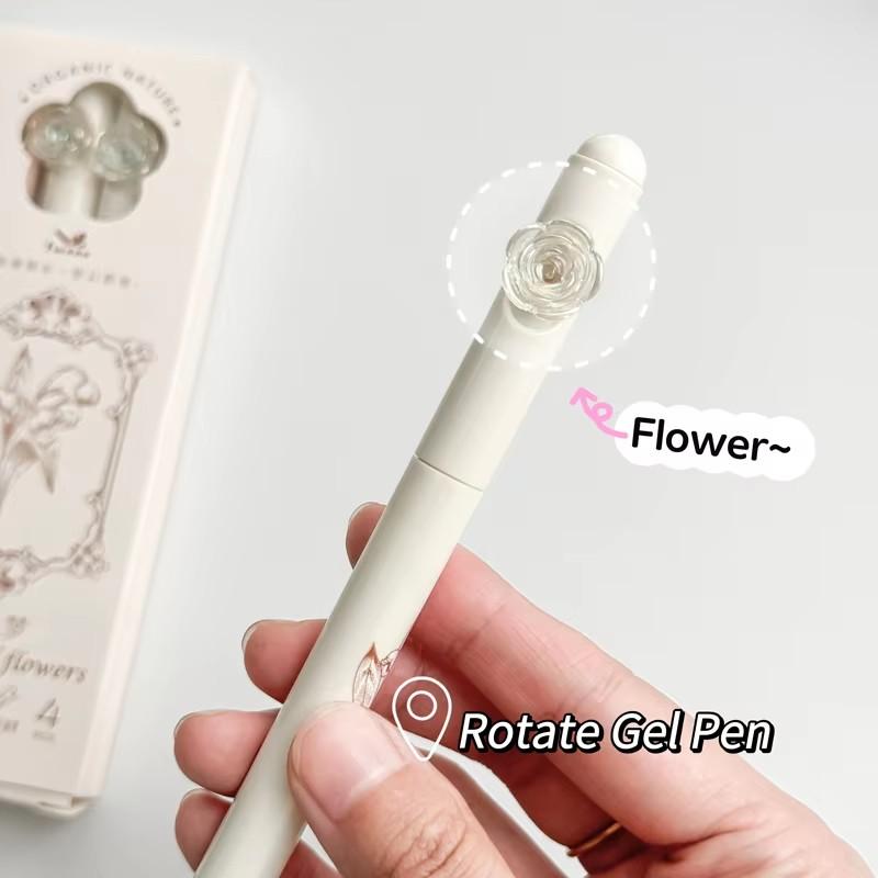 12Pcs Romantic Flower Series Gel Pen for Students 0.5MM Quick Dry Gel Ink Pen Rotate Writing Pen School Office Supplies High Quality Novelty Signature
