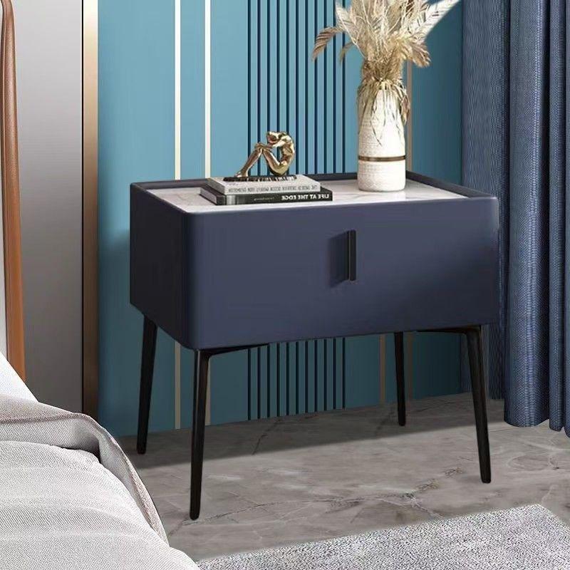 Fully Assembled Modern Italian-Style Leather Bedside Table with Storage