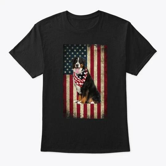 

Bernese Mountain Dog Flag Of July TTshirt Made in the USA Size S to 5XL 3XL