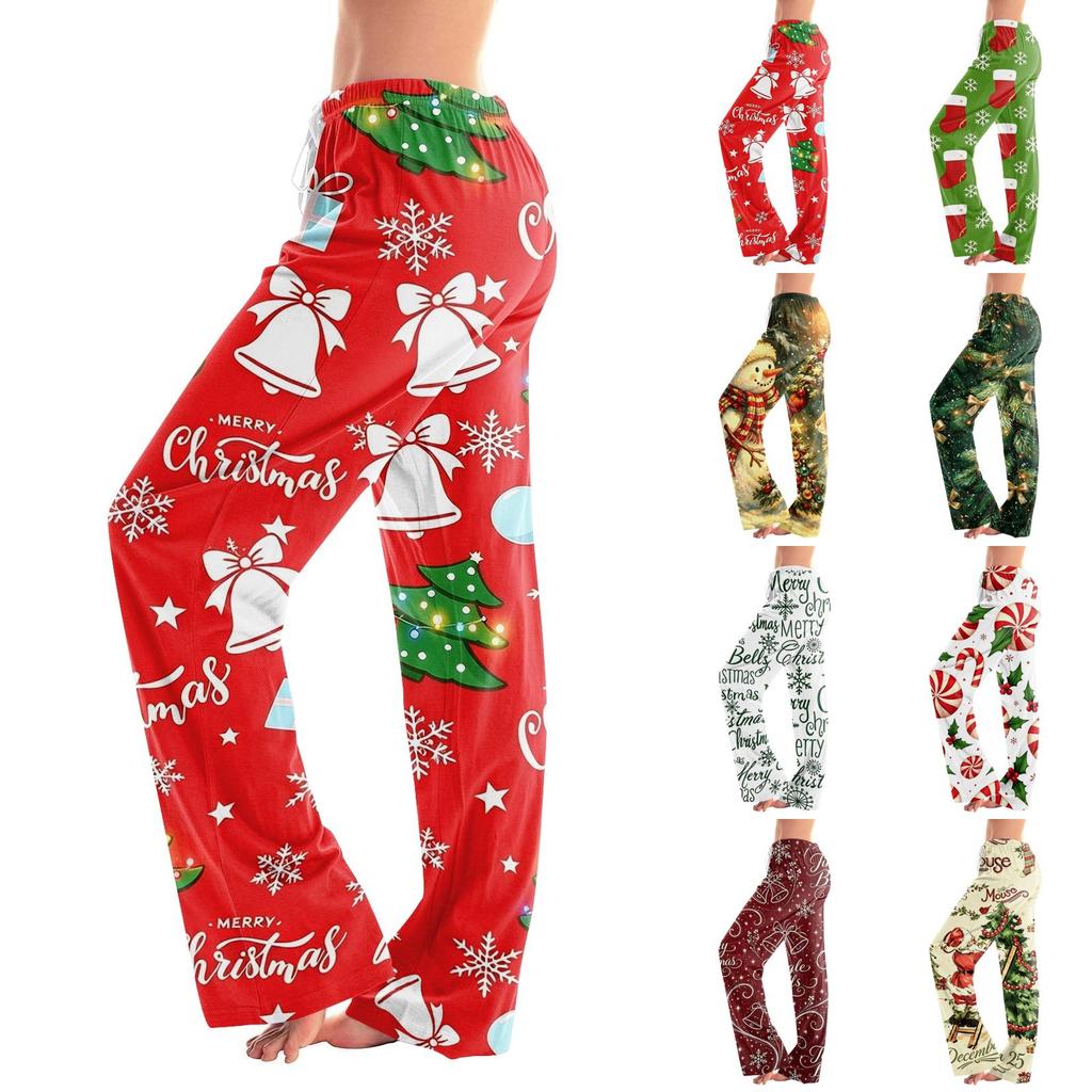 Women's Casual Pants with Christmas Print, Loose Fit, Stylish, for Holiday and Festive Occasions