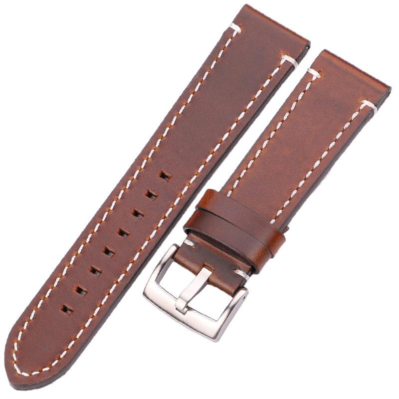Watchband 18mm 20mm 22mm Genuine Leather Watch Strap Belt Manual Men Thick Brown Black Watchbands Buckle Watches Accessories
