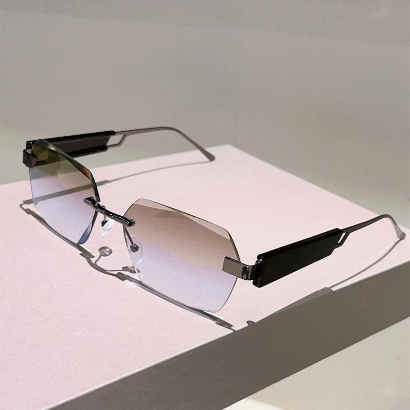 y2k Rimless Luxury Brand Designer Square Sunglasses Women For Men Vintage Punk Diamond Cutting Outdoor Driving Sun Glasses UV400
