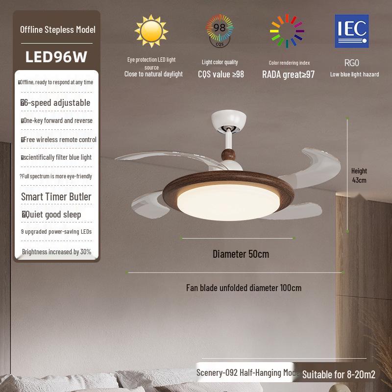 Minimalist Chinese-Style Silent Ceiling Fan with Light & Full Spectrum Eye Protection for Bedrooms & Restaurants