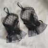 Lace Short Gloves for Women Bridal Wedding Lolita Style Mesh Hand Sleeves with Handmade Ribbon Bow And Hook Finger Glued