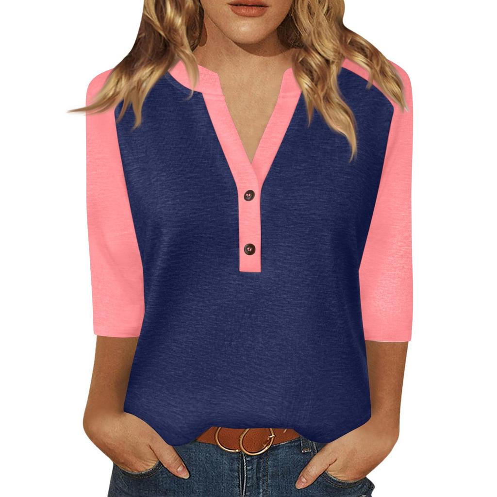 Women's T Shirt Print Button 3/4 Sleeve Daily Weekend Fashion Basic V- Neck Regular Top
