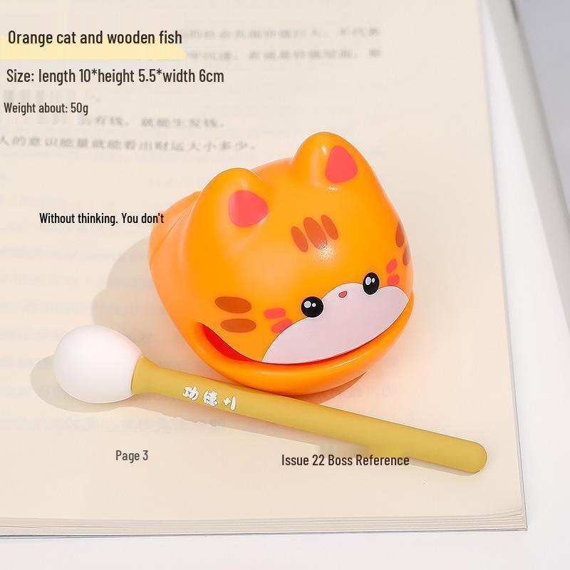 Cartoon Knock Knock Wooden Fish Ornament - Cute Granule Lucky Cat Decoration for Office