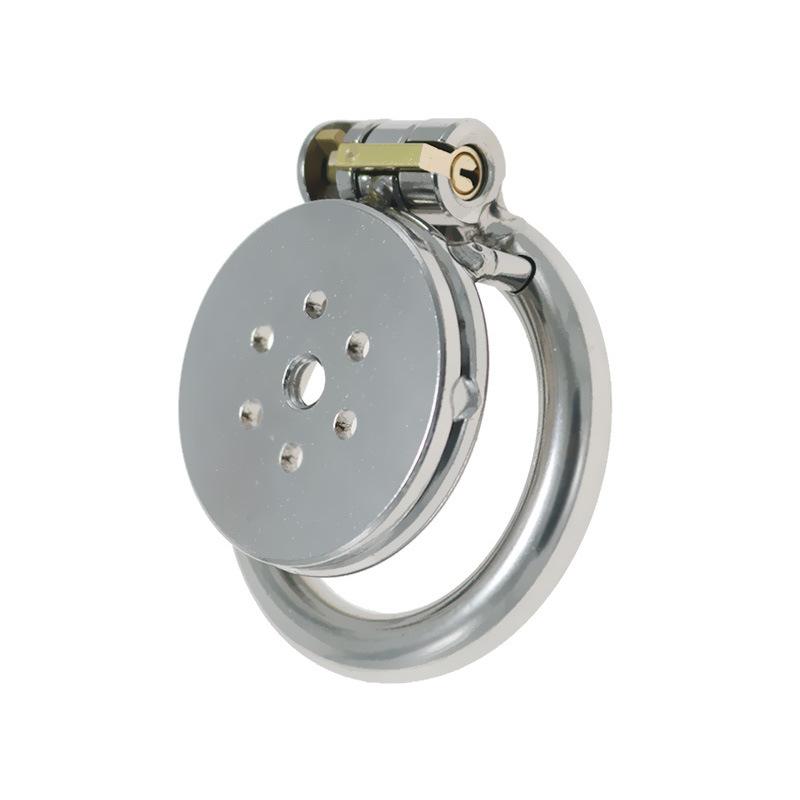 Stainless Steel Flat Chastity Lock Penis Lock Cage CB Chastity Device Bird Cage Men's Sexy Toys with Ring Version