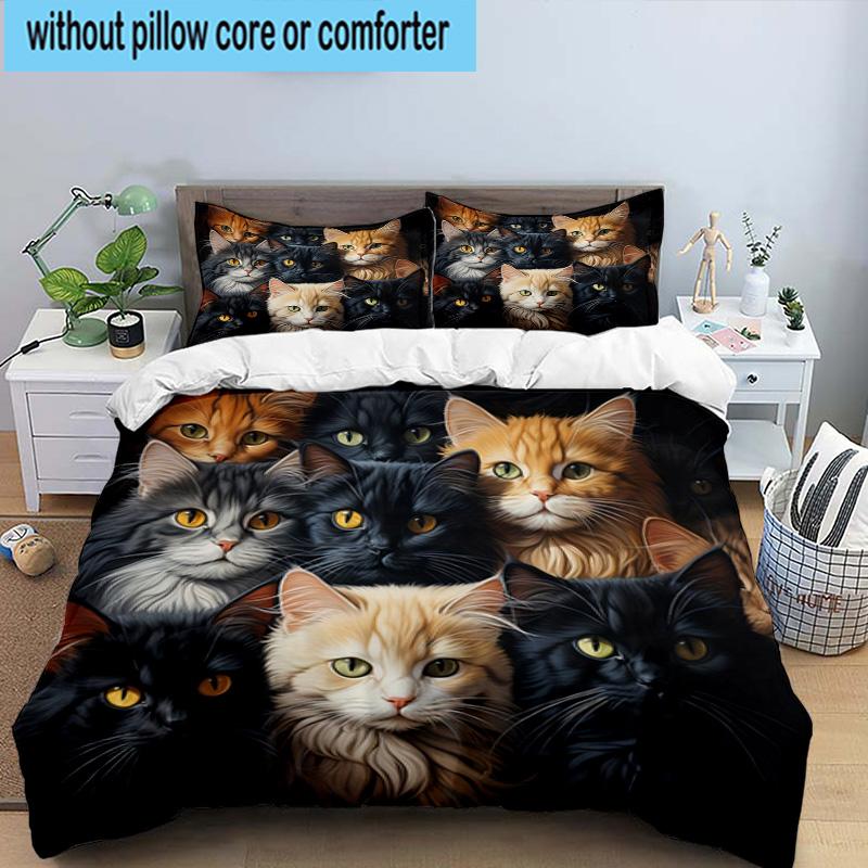 Crystal Cats Fantasy 3pcs Bedding,Including 1pc Duvet Cover And 2pcs Pillowcases Perfect for Christmas,Ideal for Bedroom, Dormitory