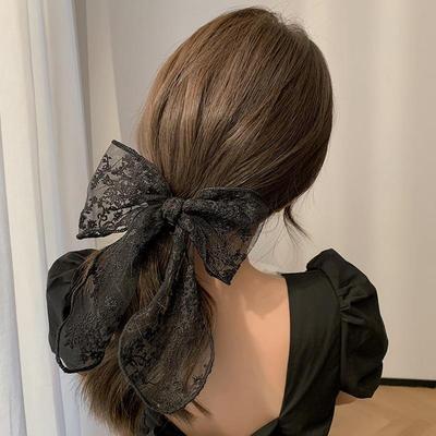 Mode Einfarbig Damen Spitze Haarspange Schwarz Weiß Schleife Haarspangen Pferdeschwanz Haarnadel Accessoires für Damen