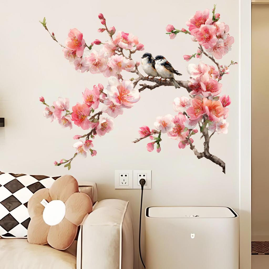 Watercolor Branches And Birds Decorative Wall Stickers For Bedroom, Living Room, And TV Background Wall.