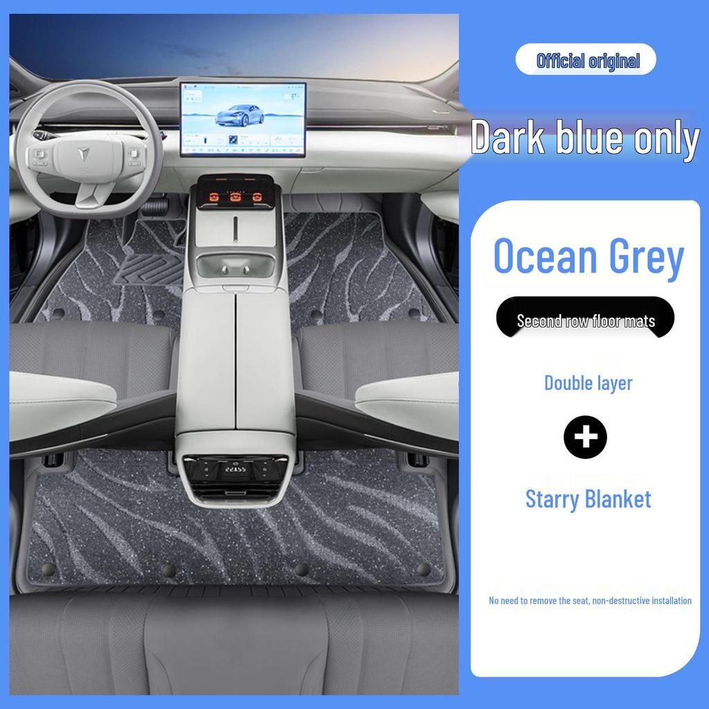 Odorless Dark Blue L07 Car Floor Mats: Full-Coverage Interior Protection, Eco-Friendly and Durable Leather Design