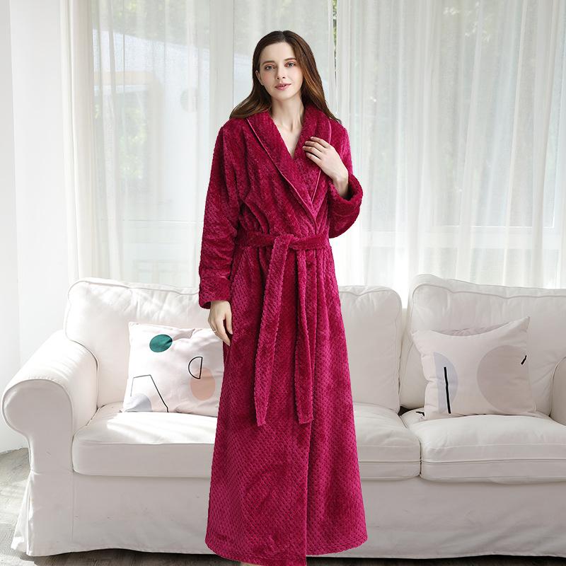 Autumn/Winter Coral Velvet Women's Nightgown Long Flannel Bathrobe for Women with Velvet Thickened