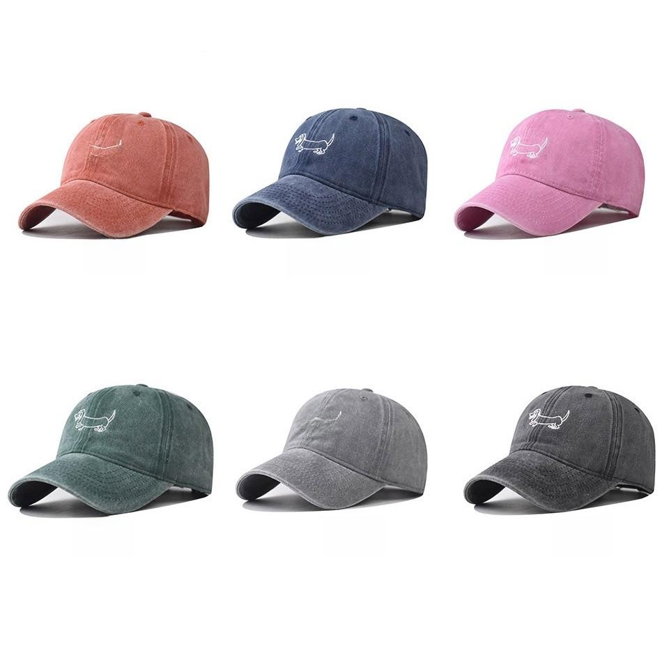 Dachshund Cotton Embroidery Vintage Dog Baseball Cap Curved Brim Casual Outdoor